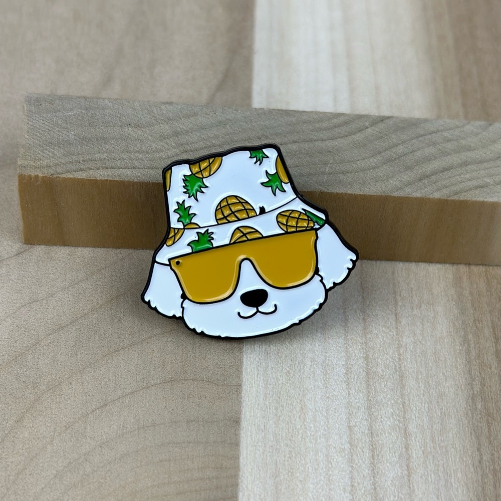 White Groovy Dog Enamel Pin